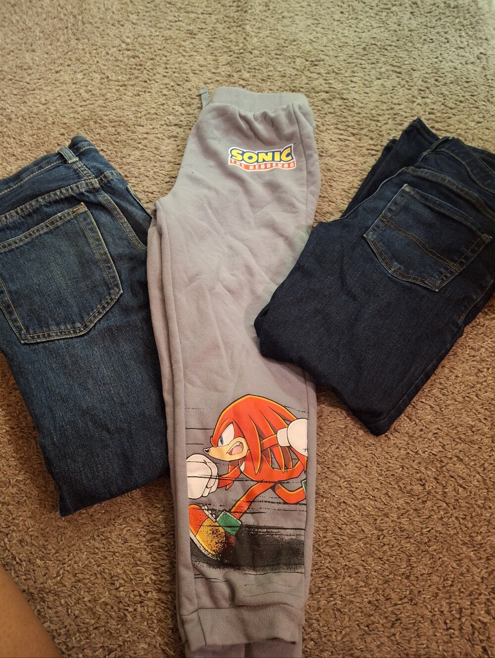 Cute Sonic The Hedgehog Gray Kids Jogger Pants & 2 Pairs of Denim Jeans Size 8